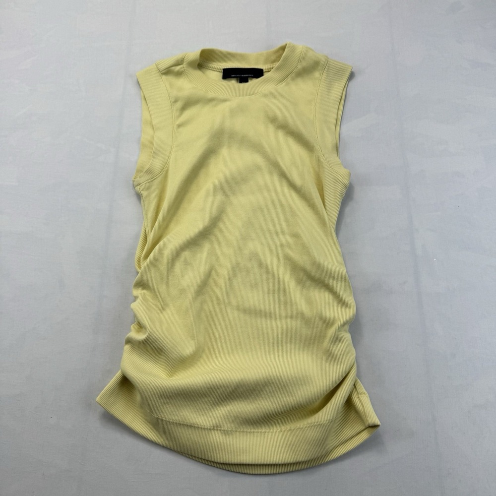 White House Black Market XS Yellow Pima Cotton Ribbed Ruched Sleeveless Top